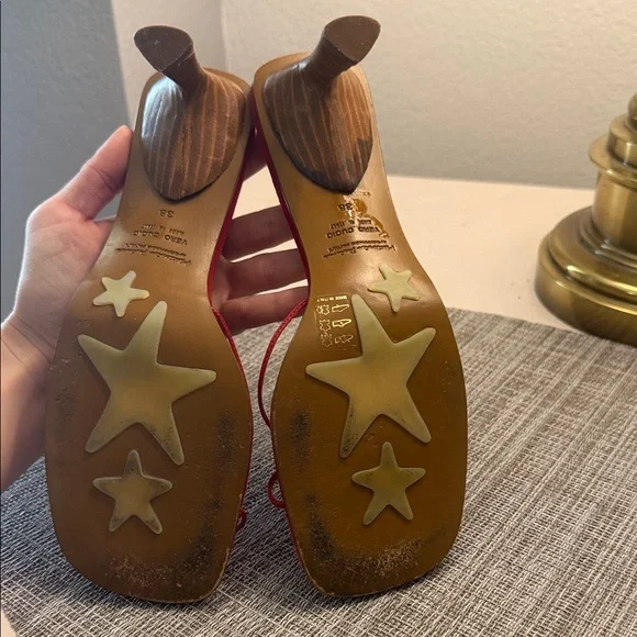 Red Suede Star-Accent Heeled Sandals by Goffredo Fantini - Picture 7 of 7